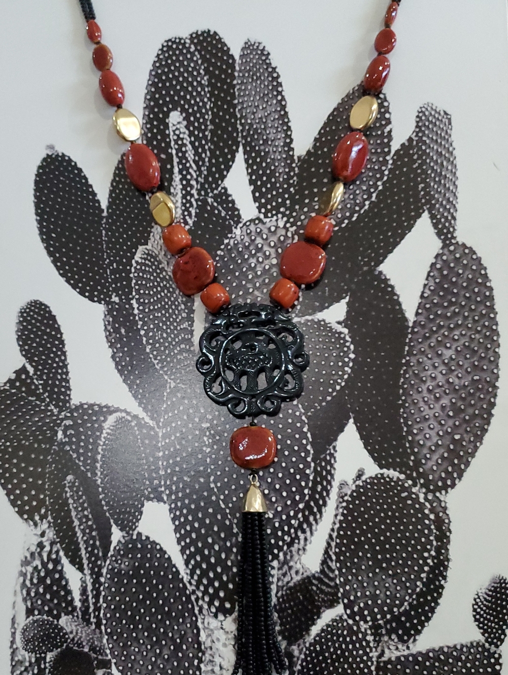 Red Beaded Tassel Necklace - Elegant Women’s Jewelry Bold Chunky Statement NWT